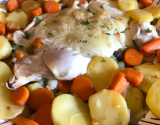 Poulet, pommes de terre et carottes en gratin au Camembert