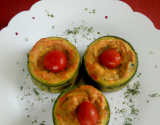 Mini charlotte de courgette au coulis de tomate