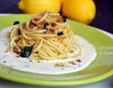 Spaghettis infusés aux écorces de citron et basilic, sauce crémeuse