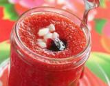 Gaspacho litchis-fraises et gelée de cerises