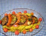 Mille-feuille d'aubergines tomates et riz (au curcuma)