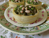 Salade de haricots Tarbais-saveur fenouil, noix de saint Jacques en croûte verte