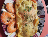 Gratin de ravioles aux queues d'écrevisses et saumon