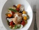 Salade mozza chaude, carottes, betteraves, courgettes