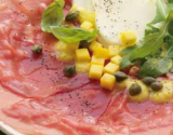 Carpaccio de bœuf et poires en vinaigrette de mangue