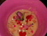 Riz au lait au sirop de fraise Moulin de Valdonne et petales  de rose