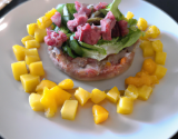 Tartare de canard, mangues et sardines marinées