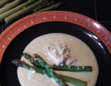 Pointe d'asperges vertes, crème à la Fourme d'Ambert