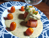 Dos de saumon atlantique en robe de choux et son sabayon de tomates confites moutardé