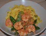 Tagliatelles aux scampis et mange-tout