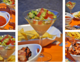 Verrine salsa, brochettes de poulet au bacon et sauce salsa