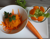 Sorbet carotte à la coriandre, croustillant de vermicelles et salade de carottes à l'orange