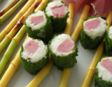 Makis au jambon cru, riz et asperges