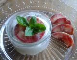 Verrine de pêches de vigne au mascarpone et basilic