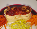 Mousse de rouget, sauce chorizo et tagliatelles de légumes