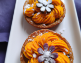 Tartelette sablée au safran, carotte et orange, sorbet carotte