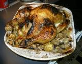 Poulet farci aux poires sur lit de marrons