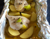 Chapon en papillote aux poires