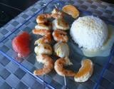 Brochettes de crevettes et saint jacques sauce agrumes