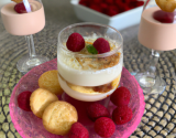 Verrine litchi, framboise et biscuits roses de Reims