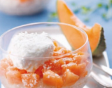 Verrine de perles du Japon et dés de melon charentais jaune