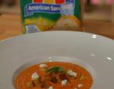 Gaspacho de tomates, chèvres et petits croûtons au basilic