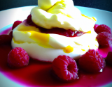 Crème de mascarpone au citron et coulis de framboises