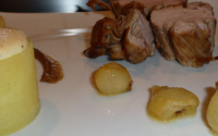 Mignon de Porc braisé au Vin de Noix et sa Réduction aux Lentilles, Dauphinois Destructuré