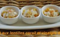 Flétan fumé, lentilles corails et vinaigre aux agrumes