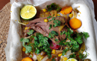 Papillote tagine de canard et petits légumes au citron confit et coriandre