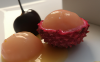 Litchis sous coulis de passion