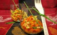 Verrine carottes-pommes, vinaigrette au miel et au curry