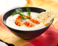 Velouté de céleri-rave aux crevettes