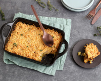 Crumble aux pommes de terre, lardons et poireaux