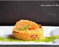 Risotto au chorizo et au parmesan et son pesto de roquette