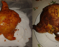 Poulet farci rôti sur une neige de sel