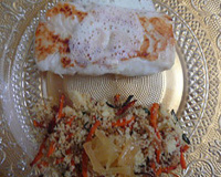 Filet de cabillaud, beurre mousseux au Combava, semoule aux légumes