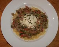 Une recette de pâtes, avec une "bolognaise sans tomates"
