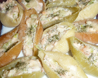 Pâtes gratinées farcies au saumon, ricotta et poireaux