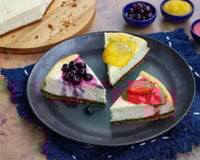 Cheesecake allégé au fromage blanc et ses 3 toppings aux fruits