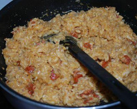 Risotto à la bière, aux oignons, chorizo et parmesan
