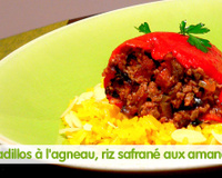 Picadillos à l'agneau, riz safrané aux amandes