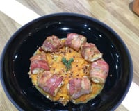 Petites bouchées de poulet fumé, douceur de carottes au lait l’amande