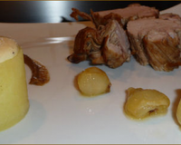 Un filet Mignon braiser au vin de noix de Dordogne, relevé de sa réduction de jus de cuisson aux lentilles vertes du Puy, accompagné d'un dauphinois destructuré et de…