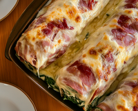 Rouleau d'épinard au jambon gratiné à la béchamel