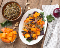 Salade de lentilles au potimarron et aux noix de cajou