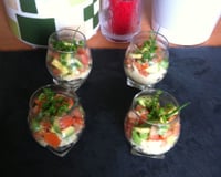 Verrines tomates, avocat et crabe