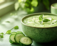 Soupe glacée aux concombres et menthe