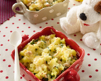 Gratin de pommes de terre au thon et épinards