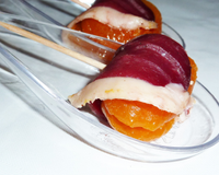 Cuillères apéritive au foie gras et à l'abricot enrobé de magret